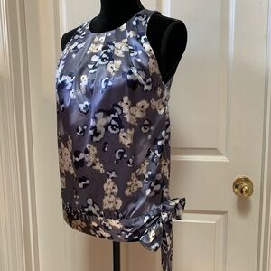 APT. 9 silvery blue abstract watercolor floral print sleeveless top side tie
